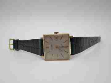 Duward. Stainless steel & gold plated. Manual wind. Calendar. Strap. 1970's