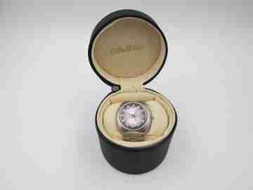 Duward. Stainless steel. Purple gray iridescent dial. Date & day. Bracelet