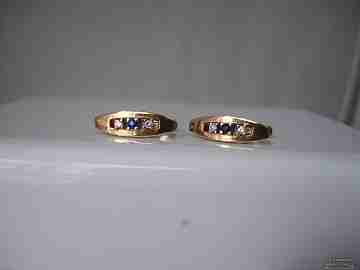 Earrings. 18K yellow gold. Sapphires and zircons. 1990's