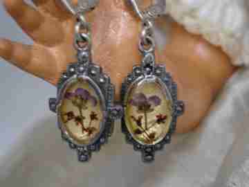 Earrings. 925 sterling silver and crystal. Flowers. 1940's