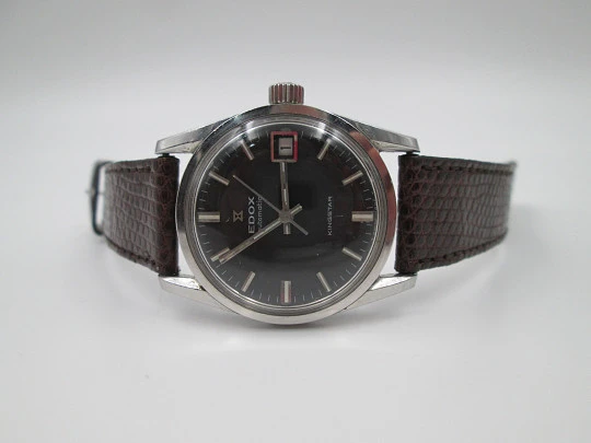 Edox Kingstar. Acero inoxidable. Calendario. Automático. Correa. 1970