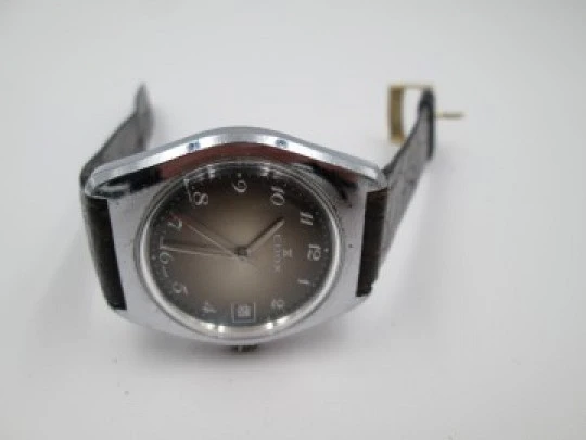 Edox. Manual wind. Steel & silver metal. Calendar. 1970's. Swiss