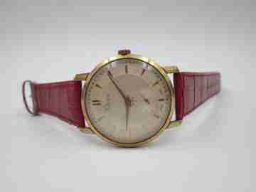 Edox. Stainless steel & gold plated. Manual wind. Sub Second. Strap. 1960's