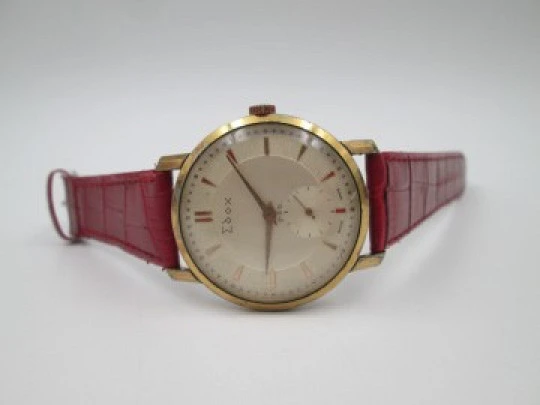 Edox. Stainless steel & gold plated. Manual wind. Sub Second. Strap. 1960's