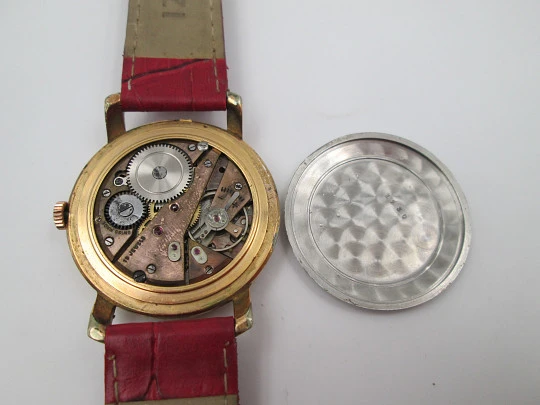Edox. Stainless steel & gold plated. Manual wind. Sub Second. Strap. 1960's