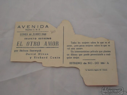 El otro amor. David Niven. 1948. Troquelado. Color. Publicidad