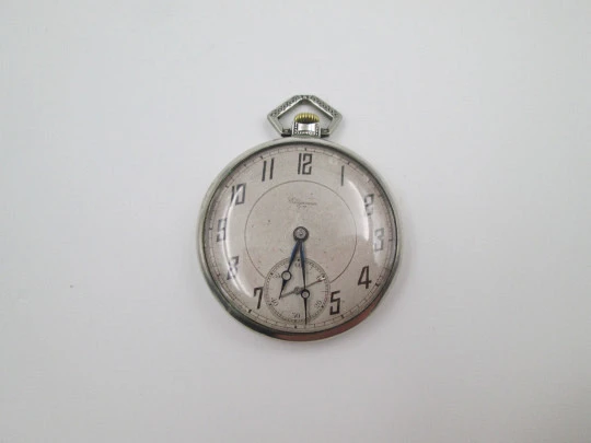 Elegancia art deco open face pocket watch. 800 sterling silver. Small seconds hand. 1920's