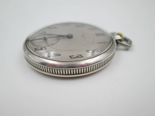 Elegancia art deco open face pocket watch. 800 sterling silver. Small seconds hand. 1920's