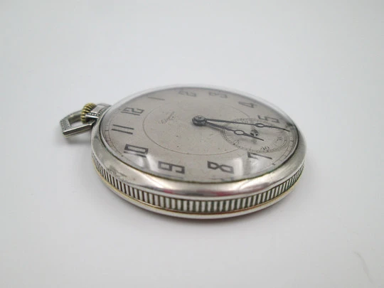 Elegancia art deco open face pocket watch. 800 sterling silver. Small seconds hand. 1920's