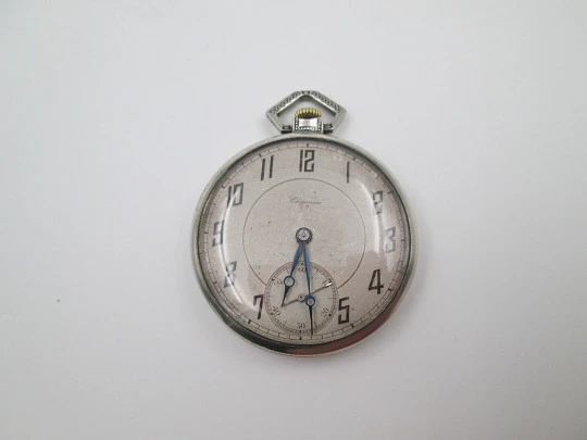 Elegancia art deco open face pocket watch. 800 sterling silver. Small seconds hand. 1920's