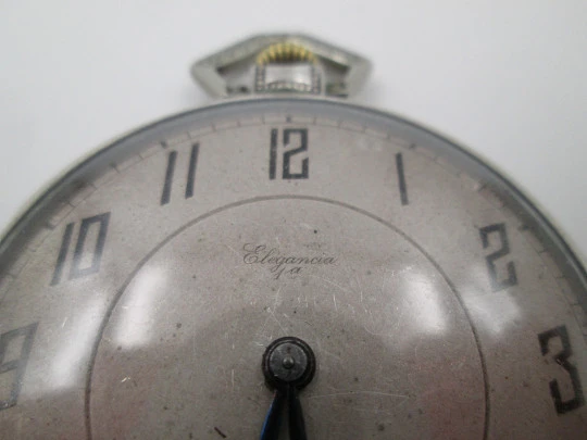 Elegancia art deco open face pocket watch. 800 sterling silver. Small seconds hand. 1920's