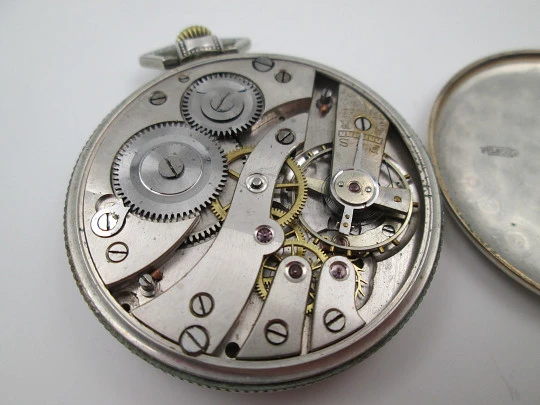 Elegancia art deco open face pocket watch. 800 sterling silver. Small seconds hand. 1920's