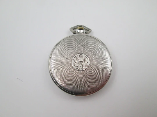 Elegancia art deco open face pocket watch. 800 sterling silver. Small seconds hand. 1920's