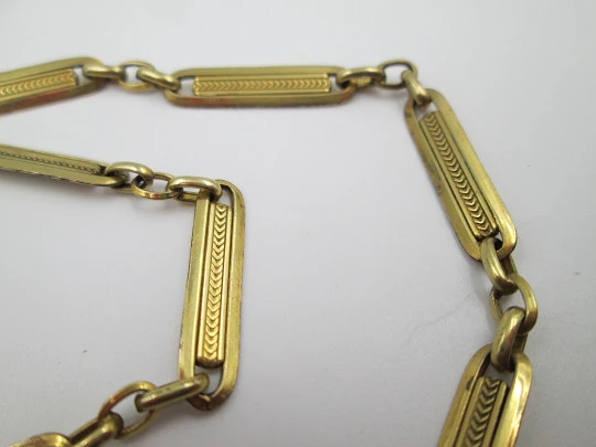 Elgin hunter-case pocket watch with chain. Gold plated. Stem-wind. Porcelain dial. 1930's