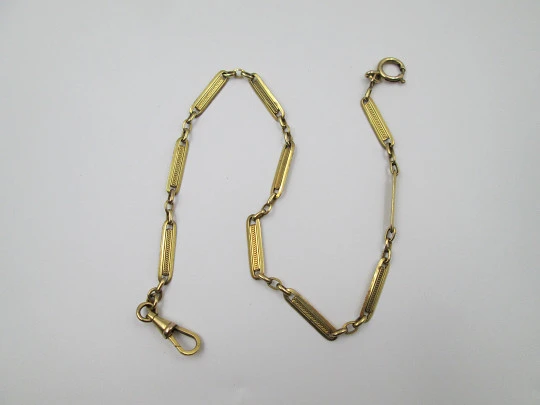 Elgin hunter-case pocket watch with chain. Gold plated. Stem-wind. Porcelain dial. 1930's