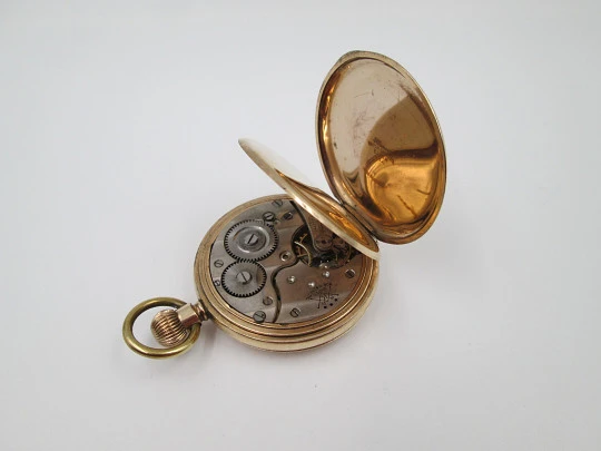 Elgin / Non-Magnetic hunter-case pocket watch. Gold plated. Stem winding. 1890's