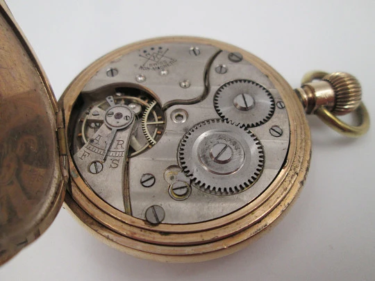 Elgin / Non-Magnetic hunter-case pocket watch. Gold plated. Stem winding. 1890's