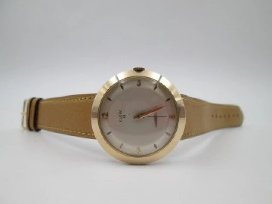 Elgin. 10 karat gold filled. Manual wind. Small second hand. Strap. 1950's. USA