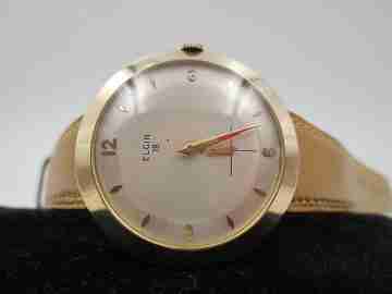 Elgin. Laminado oro 10 quilates. Cuerda manual. Segundero. Correa. 1950. EEUU