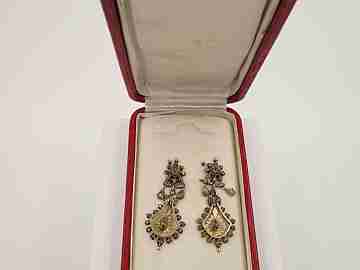 Elizabethan earrings. 18K gold and silver. Diamonds. Early 20th century