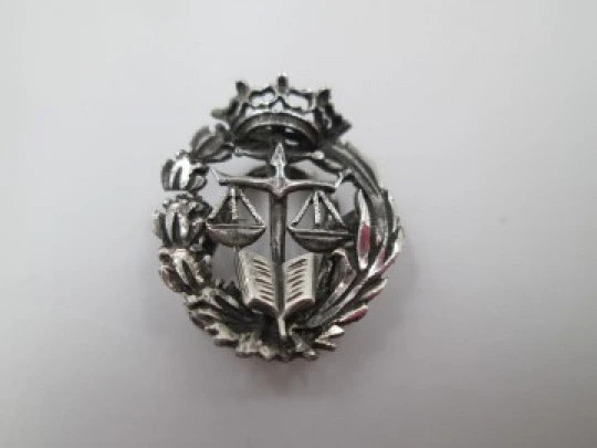 Emblema solapa. Plata de ley. Escudo Derecho. Insignia profesional.