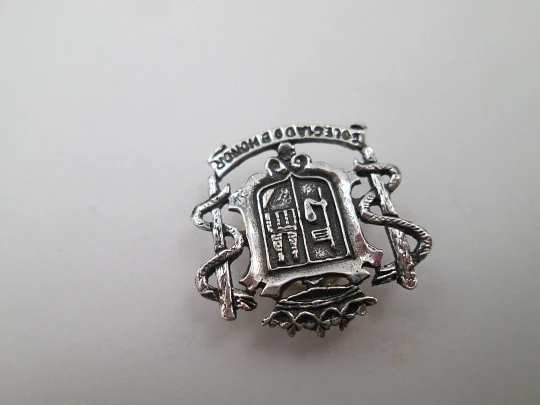 Emblema unisex de farmacia para solapa. Plata de ley. Escudo ciudad de Zamora. 1980