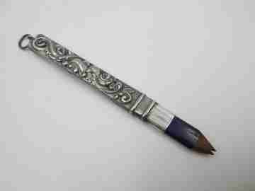 Embossed sterling silver pencil. Floral & vegetable motifs. England. 1900's