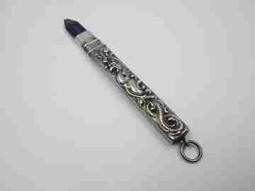 Embossed sterling silver pencil. Floral & vegetable motifs. England. 1900's