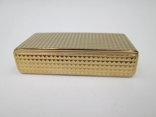 Encendedor Colibri Mini Monogas. Metal chapado oro. Patrón diamante. Caja. 1970
