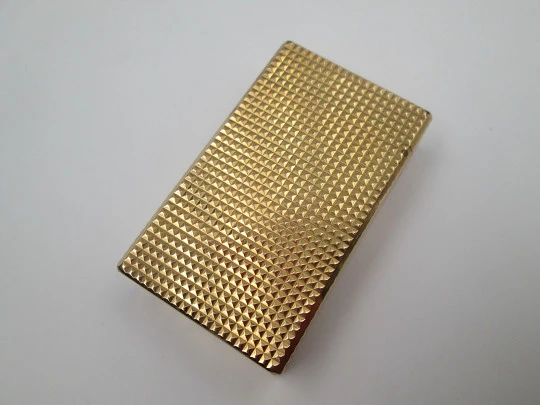 Encendedor gas S.T. Dupont París. Chapado oro 20 micras. Patrón diamante. Caja. 1990