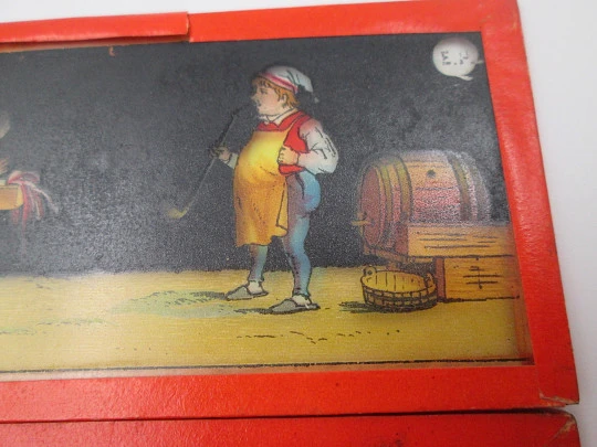 Ernst Plank Magic Lantern. Germany. Twelve slides. Original wood box. 1900