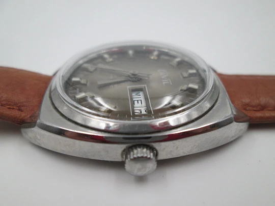 Ervil. Automatic. Date & day. Stainless steel. Strap. 1970's. Swiss made