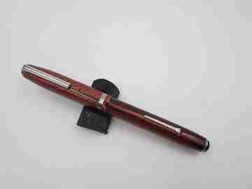 Esterbrook. Model SJ. Red marbled celluloid. Lever filler. Steel nib. 1940
