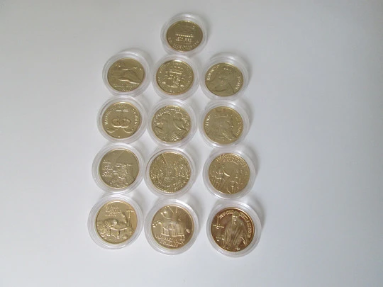 Estuche 13 monedas Arras Bíblicas. Acuñaciones Ibéricas. Chapadas oro