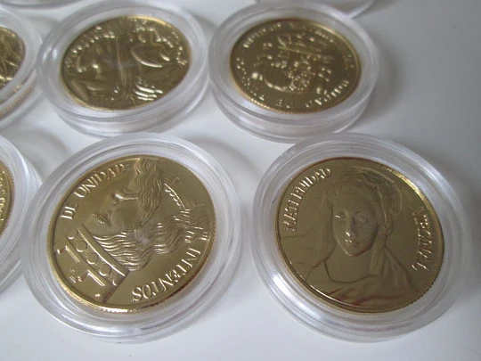 Estuche 13 monedas Arras Bíblicas. Acuñaciones Ibéricas. Chapadas oro