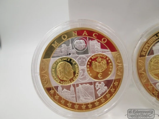 Estuche 3 monedas 50 euros. San Marino, Mónaco y Vaticano. Plata y baño 24K