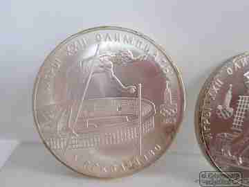 Estuche cinco monedas. Rublos. Olimpiadas. 1980. Moscú. Plata 900