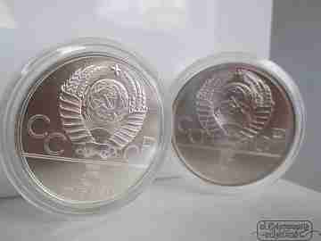 Estuche cinco monedas. Rublos. Olimpiadas. 1980. Moscú. Plata 900