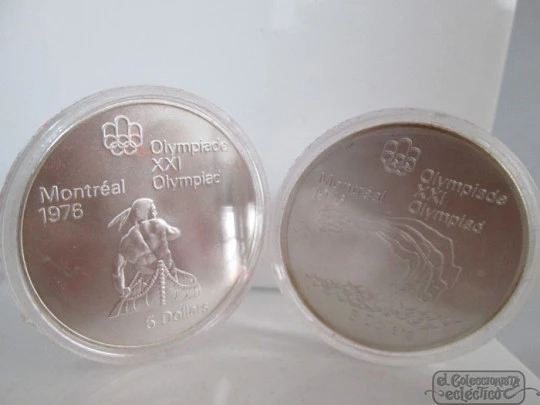 Estuche cuatro monedas. Dólares. Olimpiadas. 1970. Canadá. Plata