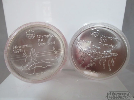 Estuche cuatro monedas. Dólares. Olimpiadas. 1970. Montreal. Plata