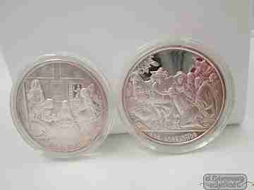 Estuche diez monedas Velázquez. Plata ley 999. Años 80. Badía
