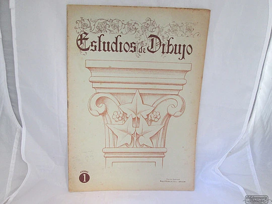 Estudios dibujo. Adorno. Miguel A. Salvatella. 1940. Cuatro láminas