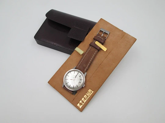 Eterna-Matic 1000. Automatic. Stainless steel. Calendar. Leather cover. 1960