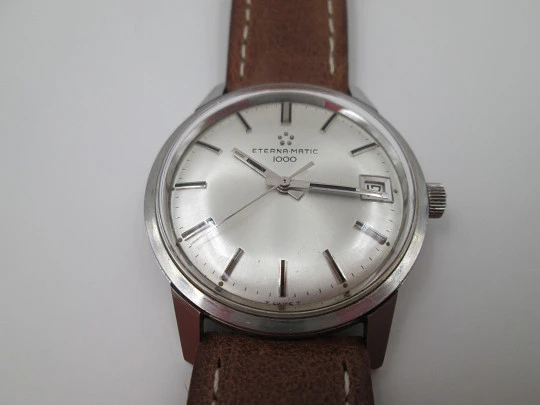 Eterna-Matic 1000. Automatic. Stainless steel. Calendar. Leather cover. 1960