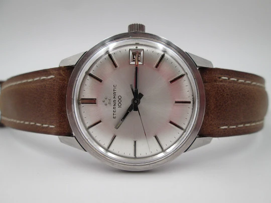 Eterna-Matic 1000. Automatic. Stainless steel. Calendar. Leather cover. 1960