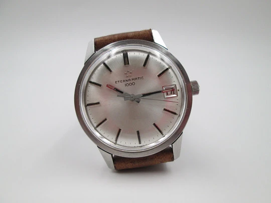 Eterna-Matic 1000. Automatic. Stainless steel. Calendar. Leather cover. 1960