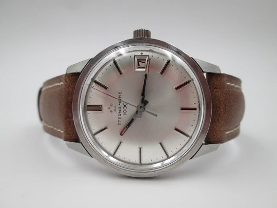 Eterna-Matic 1000. Automatic. Stainless steel. Calendar. Leather cover. 1960