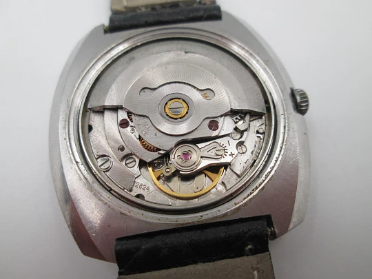 Eterna-Matic 2002. Acero inoxidable. Automático. Dial gris. Correa piel. 1970. Suiza