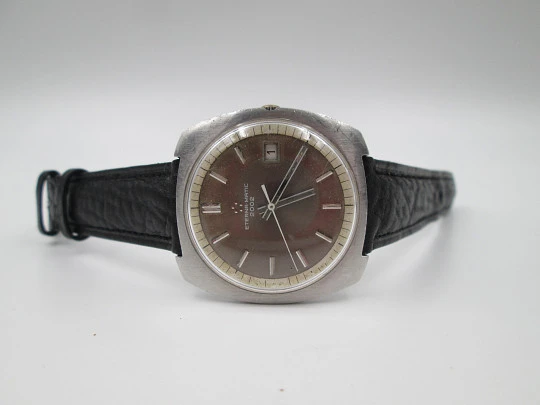 Eterna-Matic 2002. Automatic. Stainless steel. Grey dial. Leather strap. 1970's. Swiss