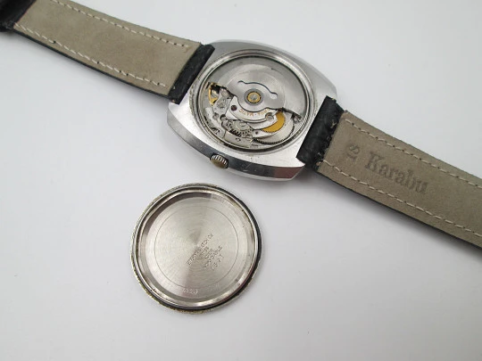 Eterna-Matic 2002. Automatic. Stainless steel. Grey dial. Leather strap. 1970's. Swiss